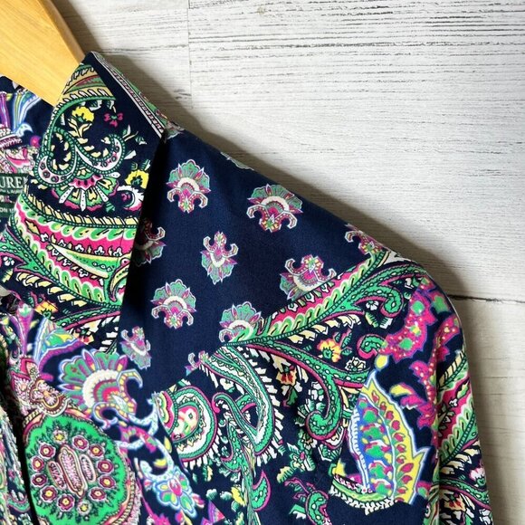 Lauren Ralph Lauren Top Womens Size Large Colorful Paisley Patchwork Non Iron - Picture 10 of 16